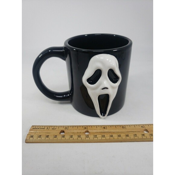 Ghost Face Coffee Mug Black White ICON of Halloween Bioworld 16 oz Scary Spooky - Picture 9 of 13